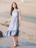 Myshka Girls Linen Cotton Embroidered Maxi Dress | Grocsy