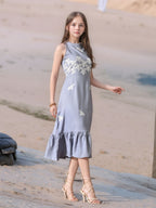 Myshka Girls Linen Cotton Embroidered Maxi Dress | Grocsy
