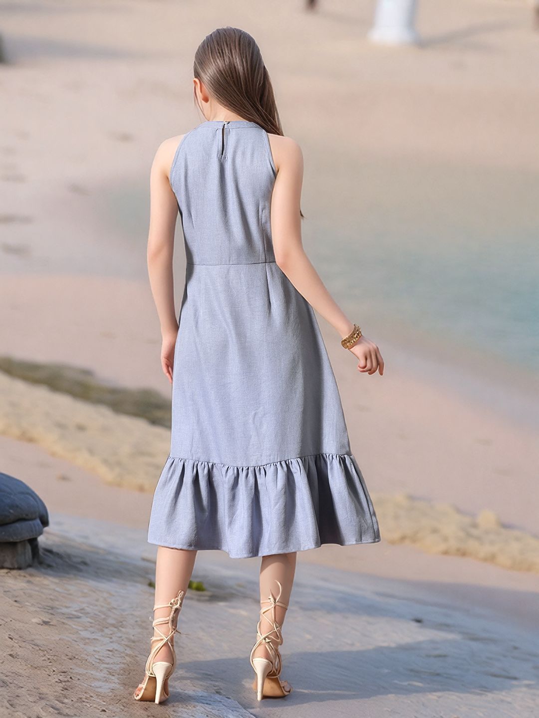 Myshka Girls Linen Cotton Embroidered Maxi Dress | Grocsy