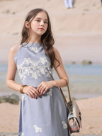 Myshka Girls Linen Cotton Embroidered Maxi Dress | Grocsy
