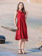 Myshka Girls Pure Cotton Pink Schiffli Midi Dress | Grocsy