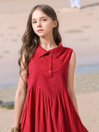 Myshka Girls Pure Cotton Pink Schiffli Midi Dress | Grocsy