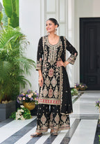 Anaita Black Heavy Chinon With Embroidery Readymade Sharara Suit | Grocsy