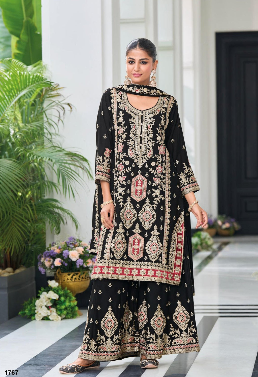 Anaita Black Heavy Chinon With Embroidery Readymade Sharara Suit | Grocsy