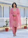 Vaasva Women's Pink Viscose Tissue Digital Printed Suit Set | Grocsy