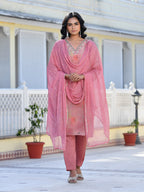 Vaasva Women's Pink Viscose Tissue Digital Printed Suit Set | Grocsy