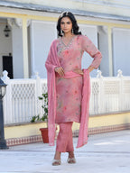 Vaasva Women's Pink Viscose Tissue Digital Printed Suit Set | Grocsy