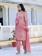Vaasva Women's Pink Viscose Tissue Digital Printed Suit Set | Grocsy