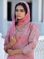 Vaasva Women's Pink Viscose Tissue Digital Printed Suit Set | Grocsy