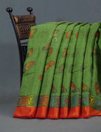 Parrot Green Colour With Orange Blouse Cotton Brasso Saree By Gayathri Reddy Designer Studio | Grocsy