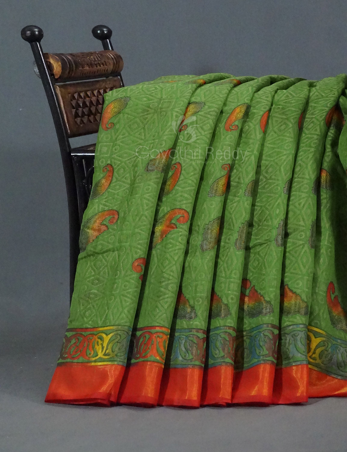 Parrot Green Colour With Orange Blouse Cotton Brasso Saree By Gayathri Reddy Designer Studio | Grocsy