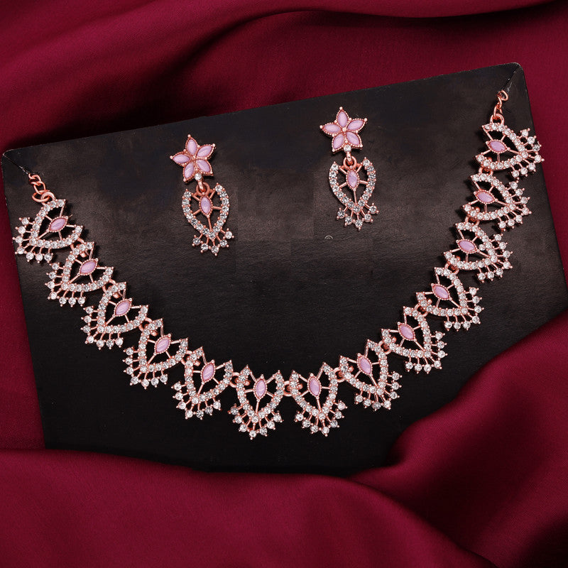 Tehzeeb Creations Lavender Colour Sparkle Stone Studded Necklace With Earrings | Grocsy