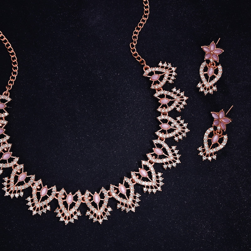 Tehzeeb Creations Lavender Colour Sparkle Stone Studded Necklace With Earrings | Grocsy