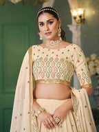 Myra Beige Georgette Embroidered Designer Lehenga | Grocsy