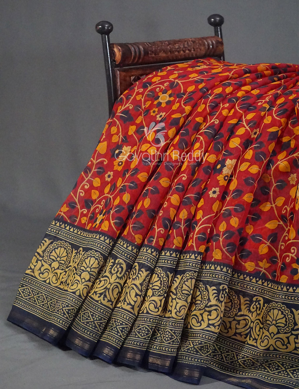 Shades of Red Kalamkaari Semi Chanderi Saree By Gayathri Reddy Designer Studio | Grocsy