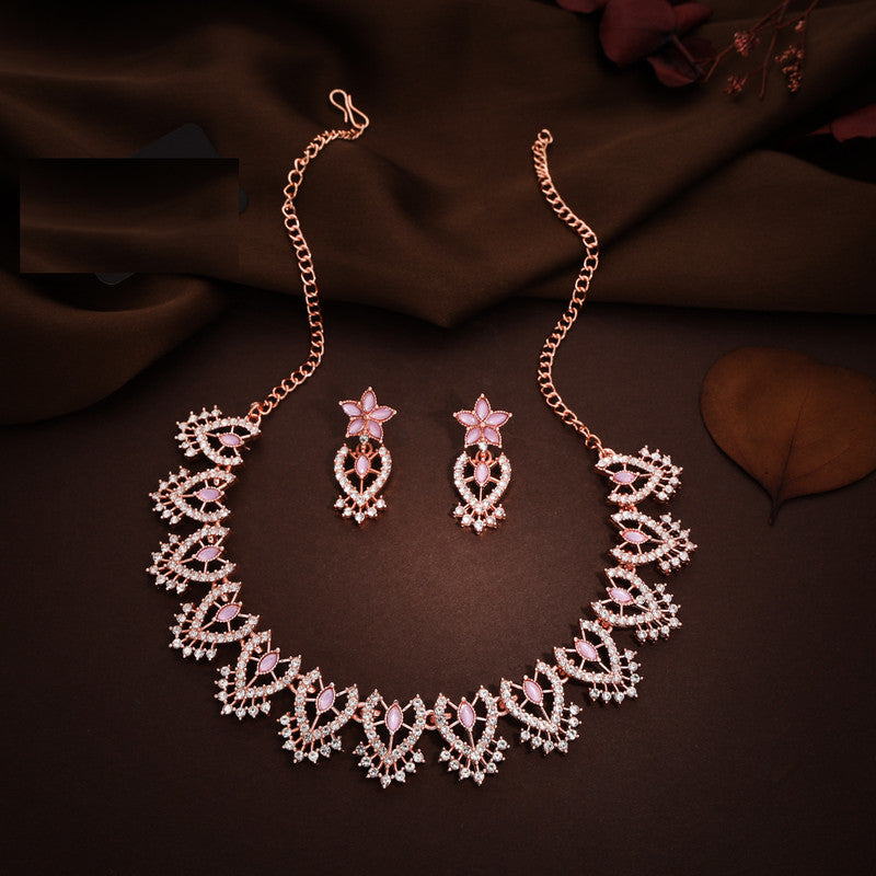 Tehzeeb Creations Lavender Colour Sparkle Stone Studded Necklace With Earrings | Grocsy
