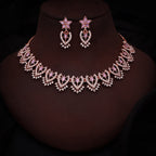 Tehzeeb Creations Lavender Colour Sparkle Stone Studded Necklace With Earrings | Grocsy