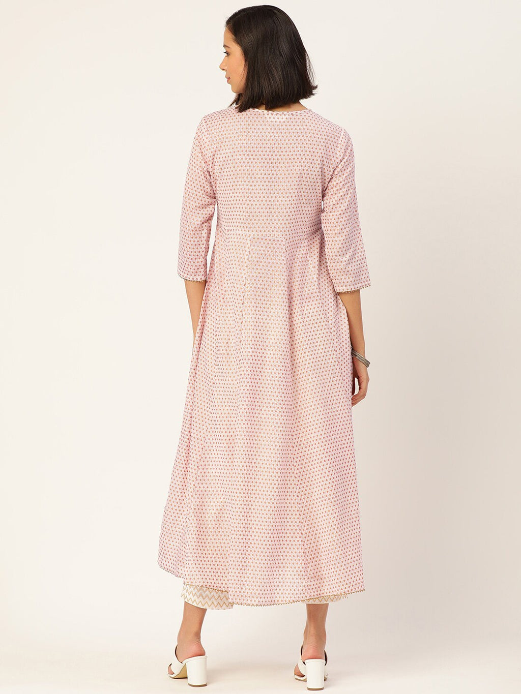 HERE&NOW Women Cream-Coloured Pleated Kurti with Trousers & With Dupatta | Grocsy