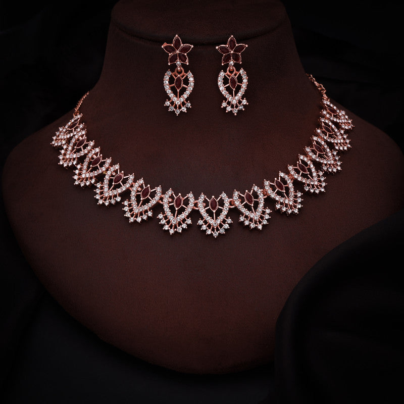 Tehzeeb Creations Maroon Colour Sparkle Stone Studded Necklace With Earrings | Grocsy
