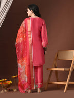 Myshka Women Pink Three-Fourth Bell Sleeves Kurta Set with Dupatta | Grocsy