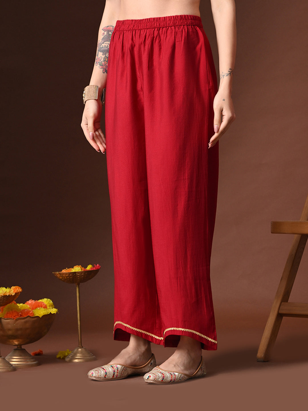 Myshka Women Red Floral Yoke Design Sequinned A-Line Kurta Set with Dupatta | Grocsy