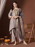 Myshka Women Grey Floral Yoke Design Sequinned A-Line Kurta Set with Dupatta | Grocsy
