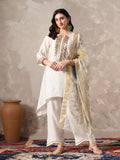 Myshka Women White Floral Yoke Design Sequinned A-Line Kurta Set with Dupatta | Grocsy