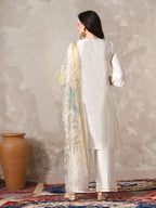 Myshka Women White Floral Yoke Design Sequinned A-Line Kurta Set with Dupatta | Grocsy