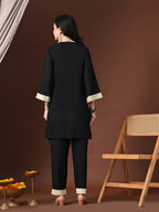 Myshka Women Black Rayon Three-Forth Sleeve Kurta with Trouser | Grocsy