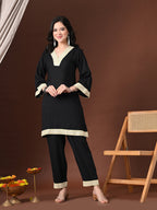 Myshka Women Black Rayon Three-Forth Sleeve Kurta with Trouser | Grocsy