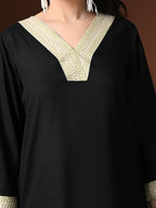 Myshka Women Black Rayon Three-Forth Sleeve Kurta with Trouser | Grocsy