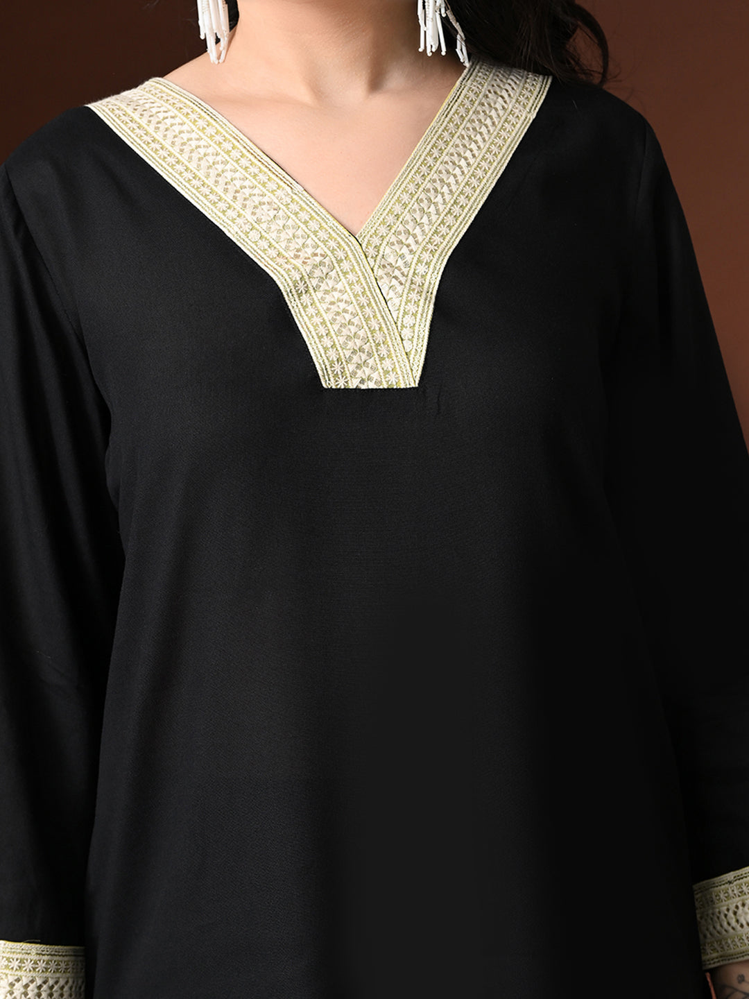 Myshka Women Black Rayon Three-Forth Sleeve Kurta with Trouser | Grocsy