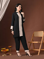 Myshka Women Black Rayon Three-Forth Sleeve Kurta with Trouser | Grocsy