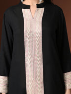 Myshka Women Black Rayon Three-Forth Sleeve Kurta with Trouser | Grocsy