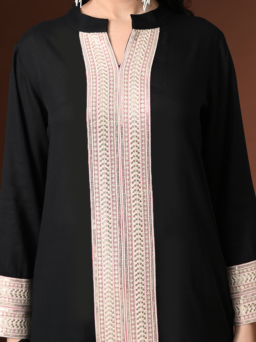 Myshka Women Black Rayon Three-Forth Sleeve Kurta with Trouser | Grocsy