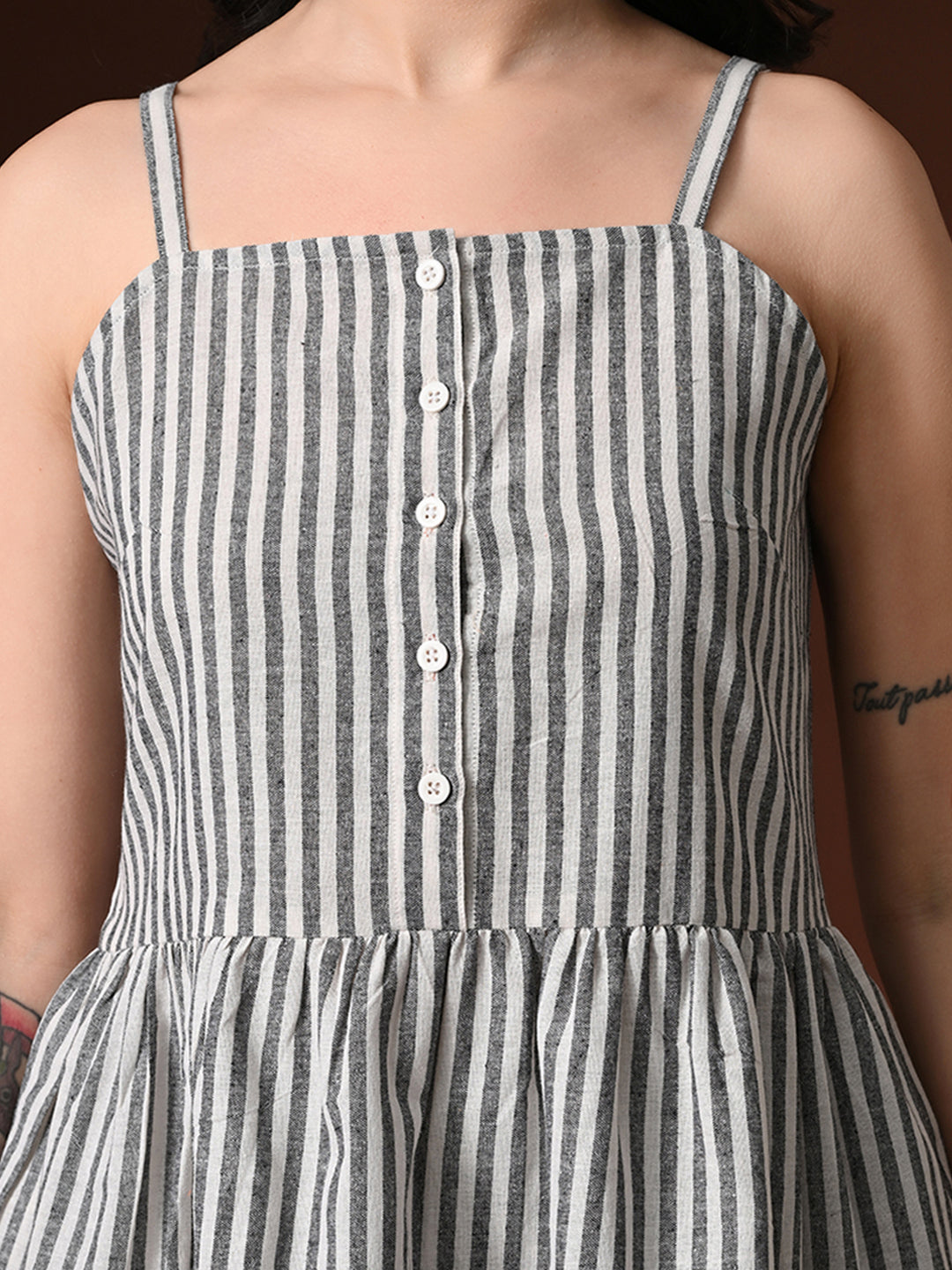 Myshka Women Cotton Striped Shoulder Sleeve Peplum Top with Shorts | Grocsy