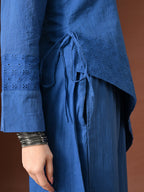 Myshka Women Blue Pure Cotton Asymmetrical Three-Forth Sleeve Kurta with Trouser | Grocsy