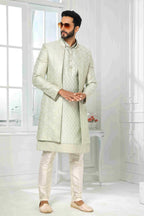 Raivat Ethnic Art Silk Embroidery Work 3 Pcs Indo Jacket Set In Pista Green Colour | Grocsy