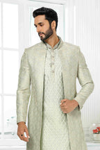 Raivat Ethnic Art Silk Embroidery Work 3 Pcs Indo Jacket Set In Pista Green Colour | Grocsy