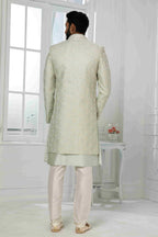 Raivat Ethnic Art Silk Embroidery Work 3 Pcs Indo Jacket Set In Pista Green Colour | Grocsy