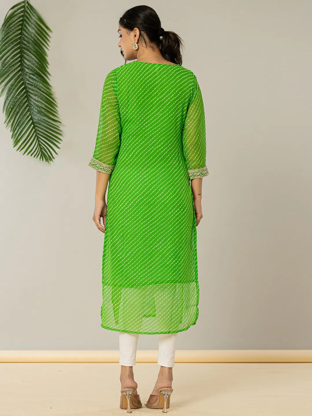 Yufta Dark Green Georgette Lehriya Embroidery Kurta | Grocsy