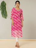 Yufta Pink Georgette Lehriya Embroidery Kurta | Grocsy