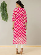Yufta Pink Georgette Lehriya Embroidery Kurta | Grocsy