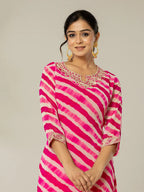 Yufta Pink Georgette Lehriya Embroidery Kurta | Grocsy