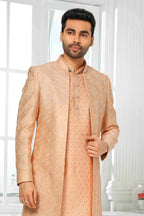 Raivat Ethnic Art Silk Embroidery Work 3 Pcs Indo Jacket Set In Peach Colour | Grocsy