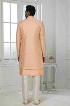 Raivat Ethnic Art Silk Embroidery Work 3 Pcs Indo Jacket Set In Peach Colour | Grocsy
