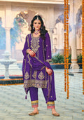 Anaita Purple Embroidered Chinon Sequence Work Stitched Anarkali Suit | Grocsy