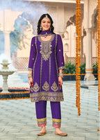 Anaita Purple Embroidered Chinon Sequence Work Stitched Anarkali Suit | Grocsy