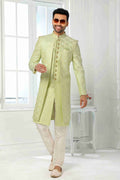 Raivat Ethnic Art Silk Embroidery Work 2 Pcs Indo Jacket Set In Pista Green Colour | Grocsy