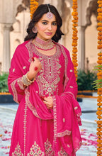 Anaita Rani Pink Embroidered Chinon Sequence Work Stitched Anarkali Suit | Grocsy